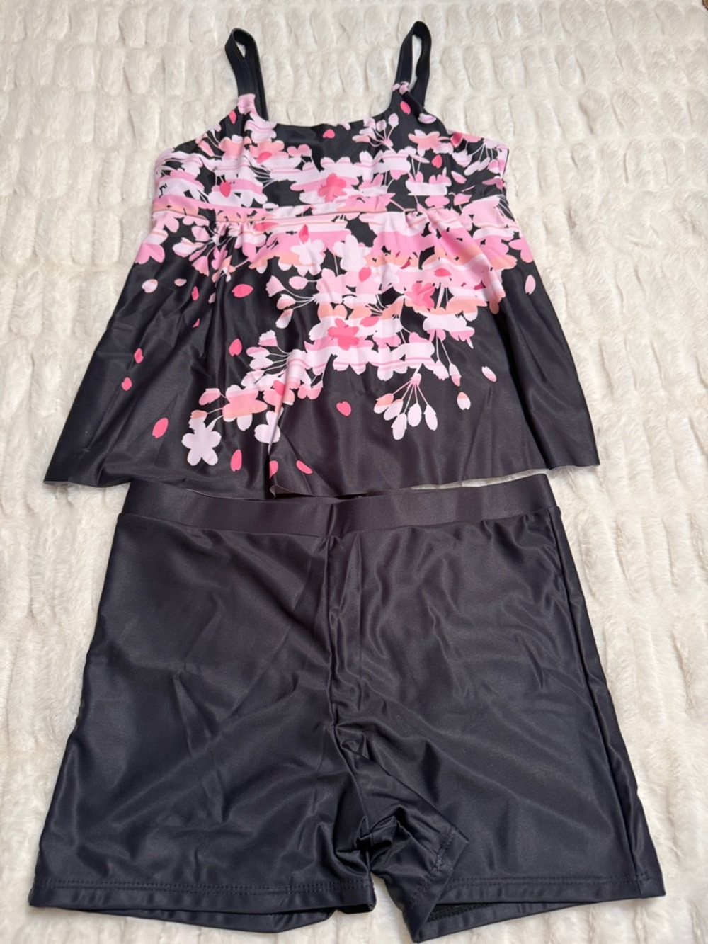 Black & Pink Floral Tankini Set for Women